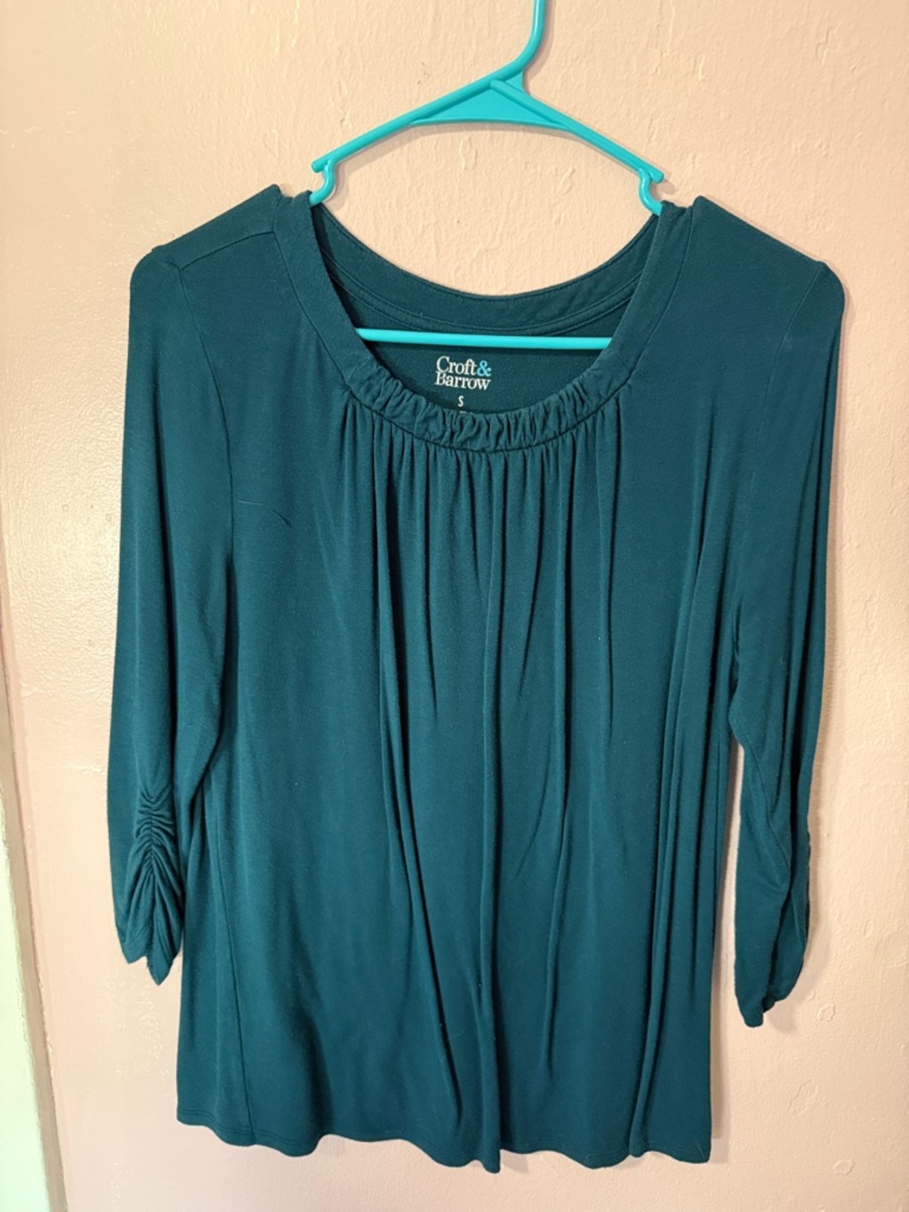 Croft & Barrow Teal Gathered Scoop-Neck Long Sleeve Top